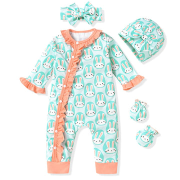 Aalizzwell Newborn Baby Girls Easter Romper Infant Bunny Rabbit Jumpsuit Spring Winter Clothes Coming Home Outfit Nb Clothing Bl