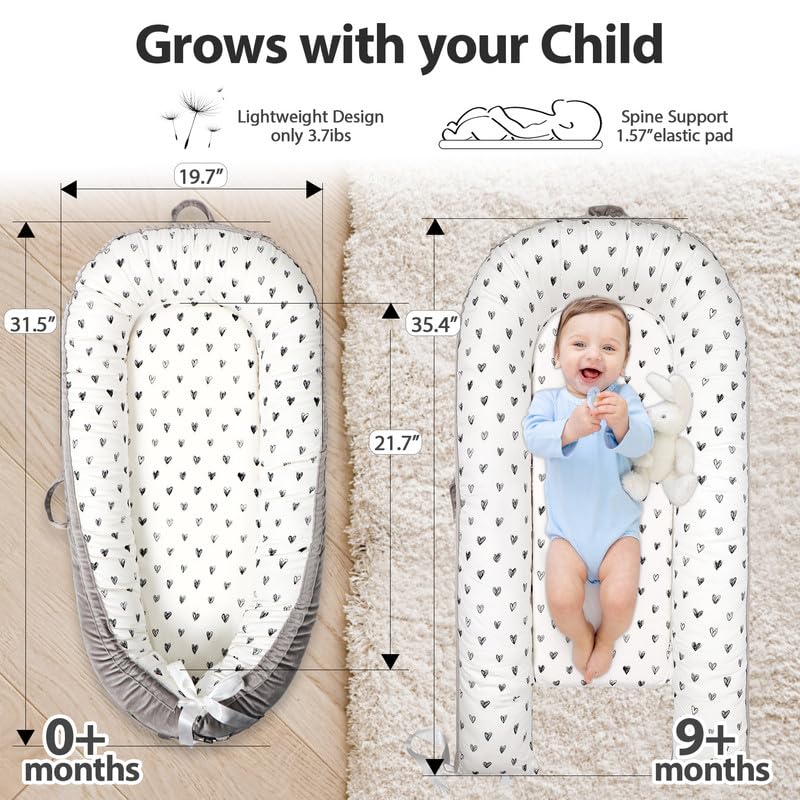 Jocute Baby Lounger,Portable Cosleeper, Polyester Cotton Infant Nest Cover, Comfortable Newborn Lounger, Ultra Baby Shower, Trav