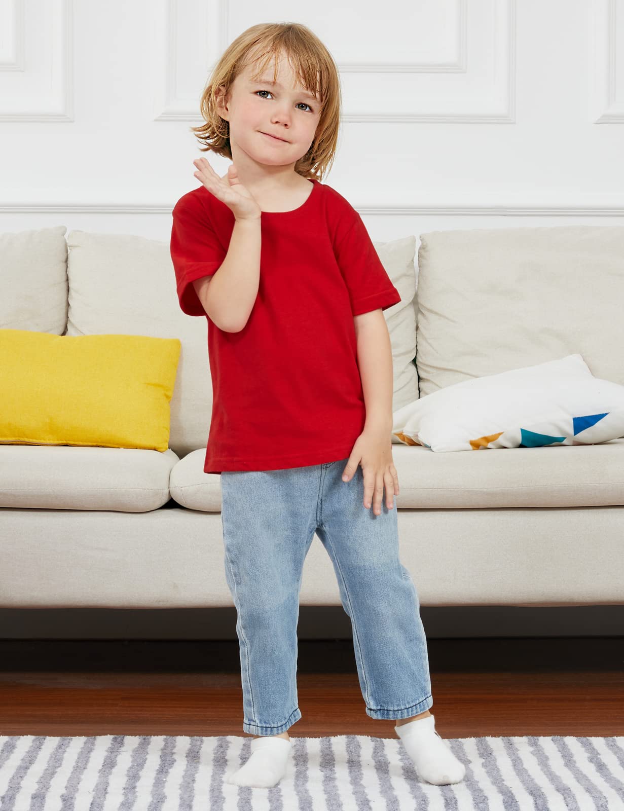 Cosland Toddler Solid Color Crewneck Tops, Red, 4T