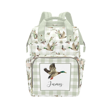 Noverbibi Custom Wild Ducks Diaper Bag for Women, Personalized Name Multifunction Nylon Nursing Mommy Daypack with Large Capacit
