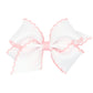 Wee Ones Girls' Grosgrain Hair Bow With Contrasting Moonstitch Edge And Wrap On A Weestay Hair Clip, Small, White With Light Pin