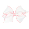 Wee Ones Girls' Grosgrain Hair Bow With Contrasting Moonstitch Edge And Wrap On A Weestay Hair Clip, Small, White With Light Pin