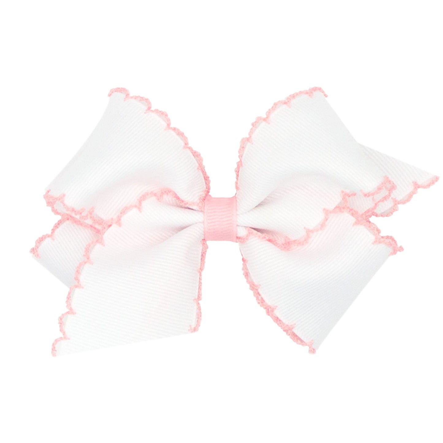 Wee Ones Girls' Grosgrain Hair Bow With Contrasting Moonstitch Edge And Wrap On A Weestay Hair Clip, Small, White With Light Pin