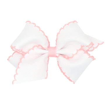 Wee Ones Girls' Grosgrain Hair Bow With Contrasting Moonstitch Edge And Wrap On A Weestay Hair Clip, Small, White With Light Pin