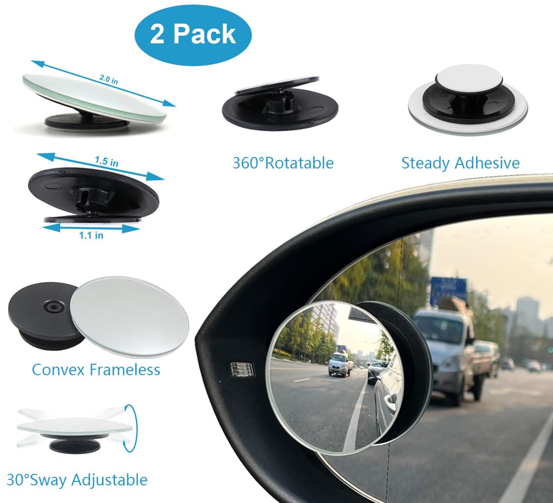 Universal 11.4 Inch Clip On Rearview Mirror - Anti Glare, Wide Angle - Convex - Blue Tint (Bonus 2 PCS Blind Spot Mirrors)