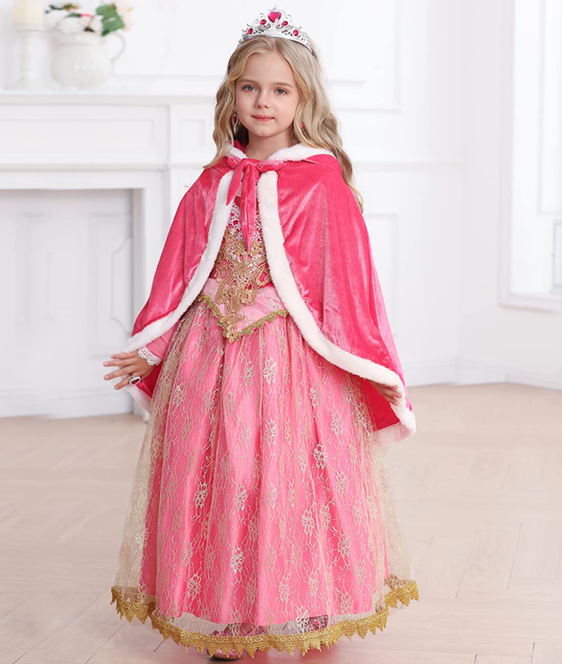 Itvti Princess Cloak With Hood Girls Cape Kid Toddler Costume Dress Up For Halloween Christmas Carnival Cosplay, Rose, 3-4 Years