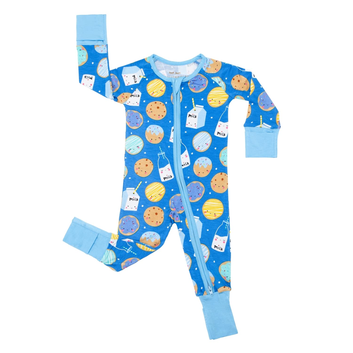 Little Sleepies Baby Boy Pajama, Viscose From Bamboo Zippy Pjs, Blue Cookies & Milk, Preemie