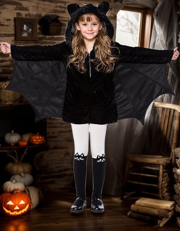 Yolsun Girls' Vampire Bat Costume, Halloween Animal Cute Dress Up (8-10Y(Suggested Height:54'-59' ), Black-1)
