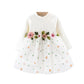 Baby Girl White Ribbed Long-Sleeve Dresses Infant Birthday Party Dresses Tulle Dress Embroidered Mesh Dress