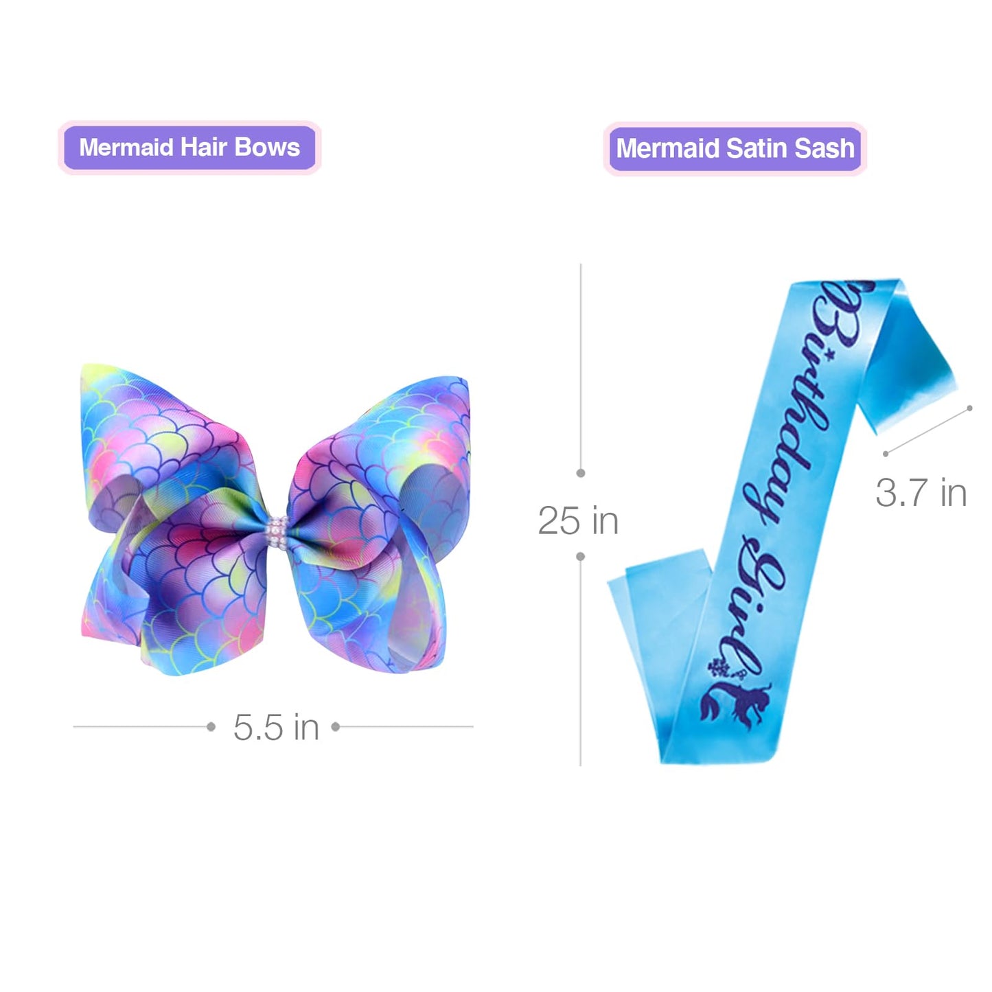 Mermaid Birthday Outfit Set - Shirt, Rainbow Tutu Dress, Satin Sash, Headband - Birthday Gifts For Girls Costume (Purple 1, 8 Ye