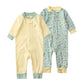 Teach Leanbh Baby 2-Pack 100% Cotton Romper Jumpsuits Two Way Zipper Long Sleeve Footless Sleep And Play (Yellow+Pea Green, 12-1
