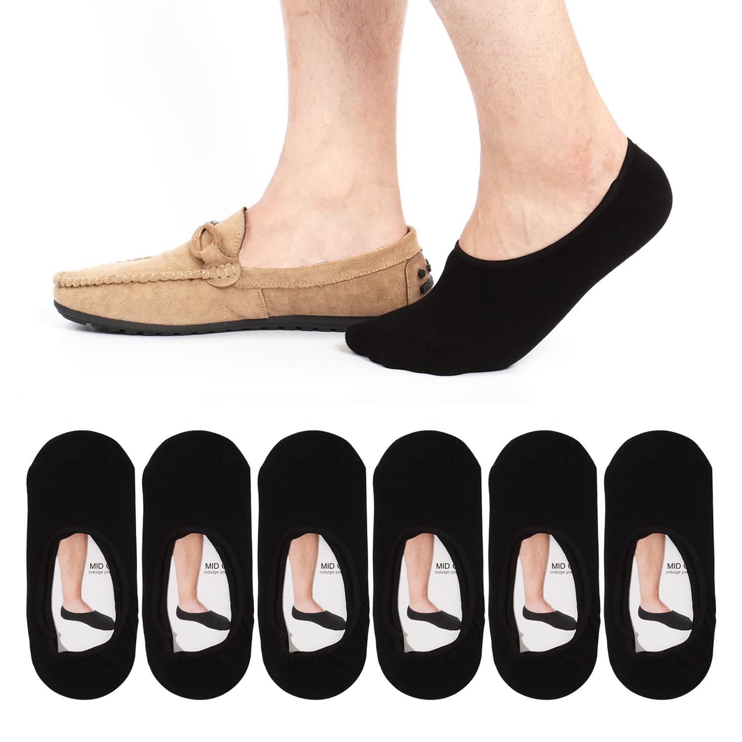 Dressably 6 Pack Mens No Show Socks Casual Low Cut Thin Loafers Non Slip Boat Liners (Black)