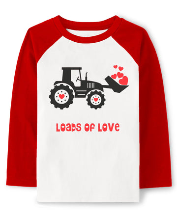 Baby Boys Girls Valentine Shirts Raglan Long Sleeve Tees Toddler Loads Of Love Heart Tractor Tops Size 2T