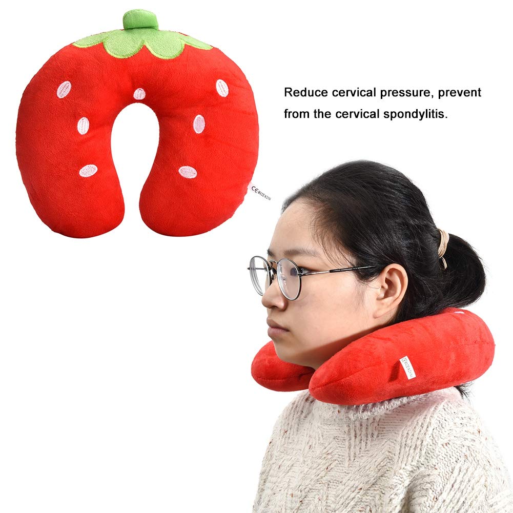 Fdit U-Shaped Pillow Soft Pp Cotton Cute Pattern For Baby Kids Travel Seat Neck Rest(Strawberry)