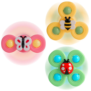 Tgxlak 3Pcs Suction Cup Spinner Toys For Babies, Fidget Spinners Sensory Bath Toys 6 12 18 Months, Airplane Car Travel Essential