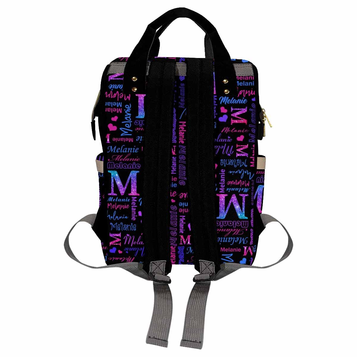 Artsadd Custom Monogram Diaper Back Pack With Thermal Pockets, Gradient Purple Glitter Travel Backpack Customized Baby Bags With