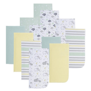 EVERYDAY KIDS 12 Pack Burp Cloths for Baby Boys and Girls - Sheeps, Clouds and Stars