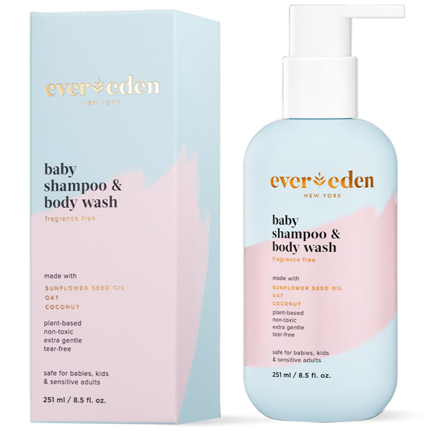 Evereden Baby Shampoo And Body Wash 8.5 Fl Oz. | Clean And Gentle Baby Care | Non-Toxic And Fragrance Free | Plant-Based Ingredi