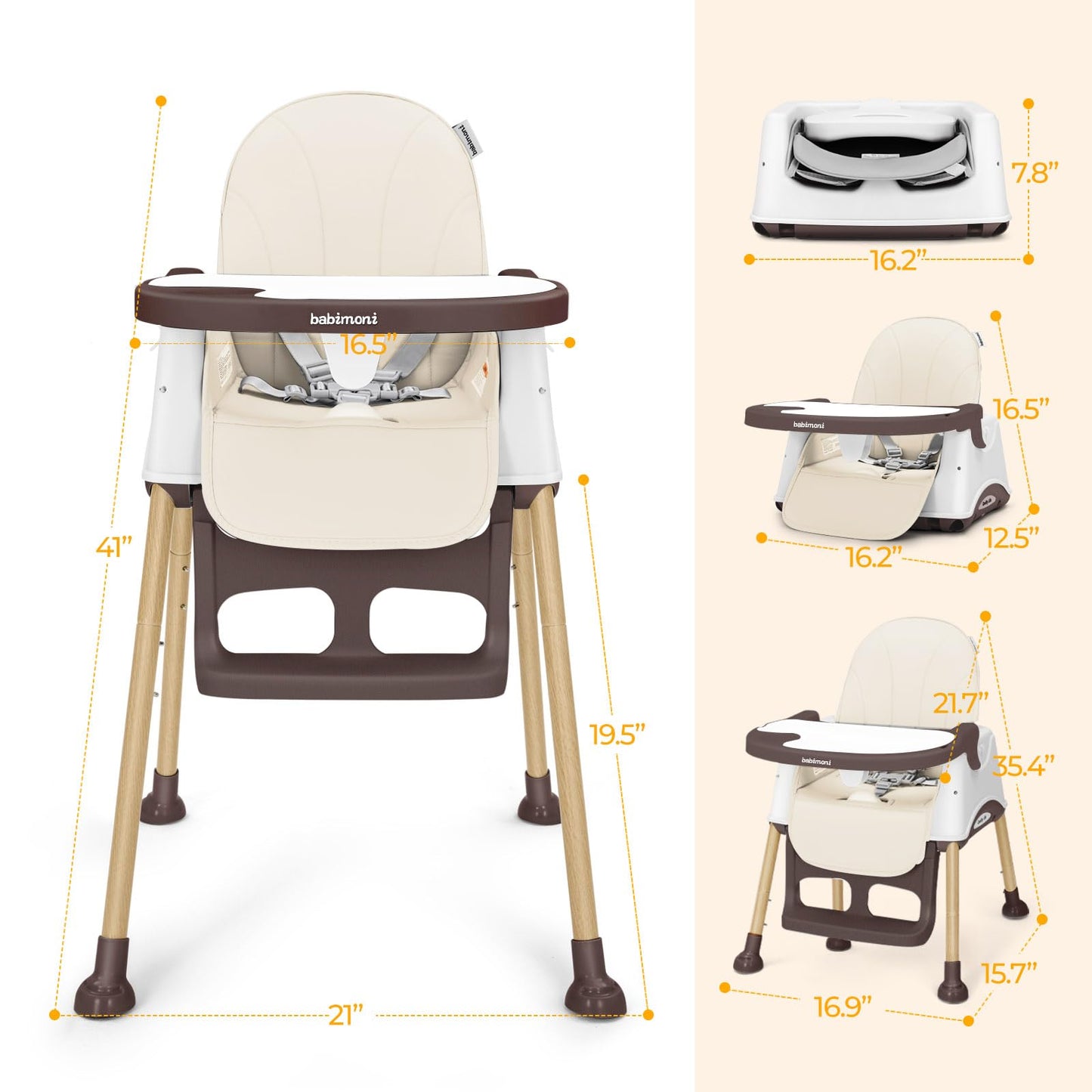 Babimoni 3 In 1 High Chairs For Babies And Toddlers, Convertible High Chair, High Chair With Foot Rest And Double Tray, Easy To