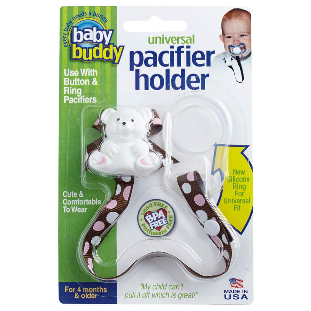 Baby Buddy Pacifier Clip Holder, Newborn Essential with Universal Fit for all Binky and Teether Brands, Ages 4+ Months, Pink + B