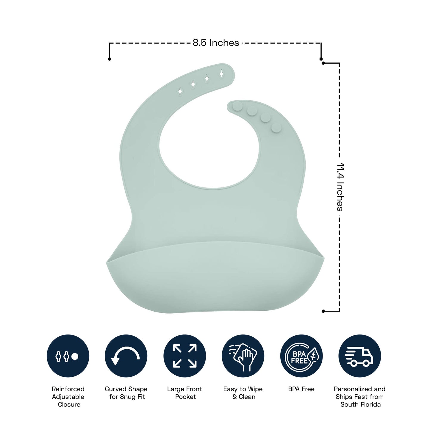 Personalized Silicone Bib And Spoon Set With Debossed Custom Name, Babies/Toddlers Durable Adjustable With Pocket For Baby Boy &