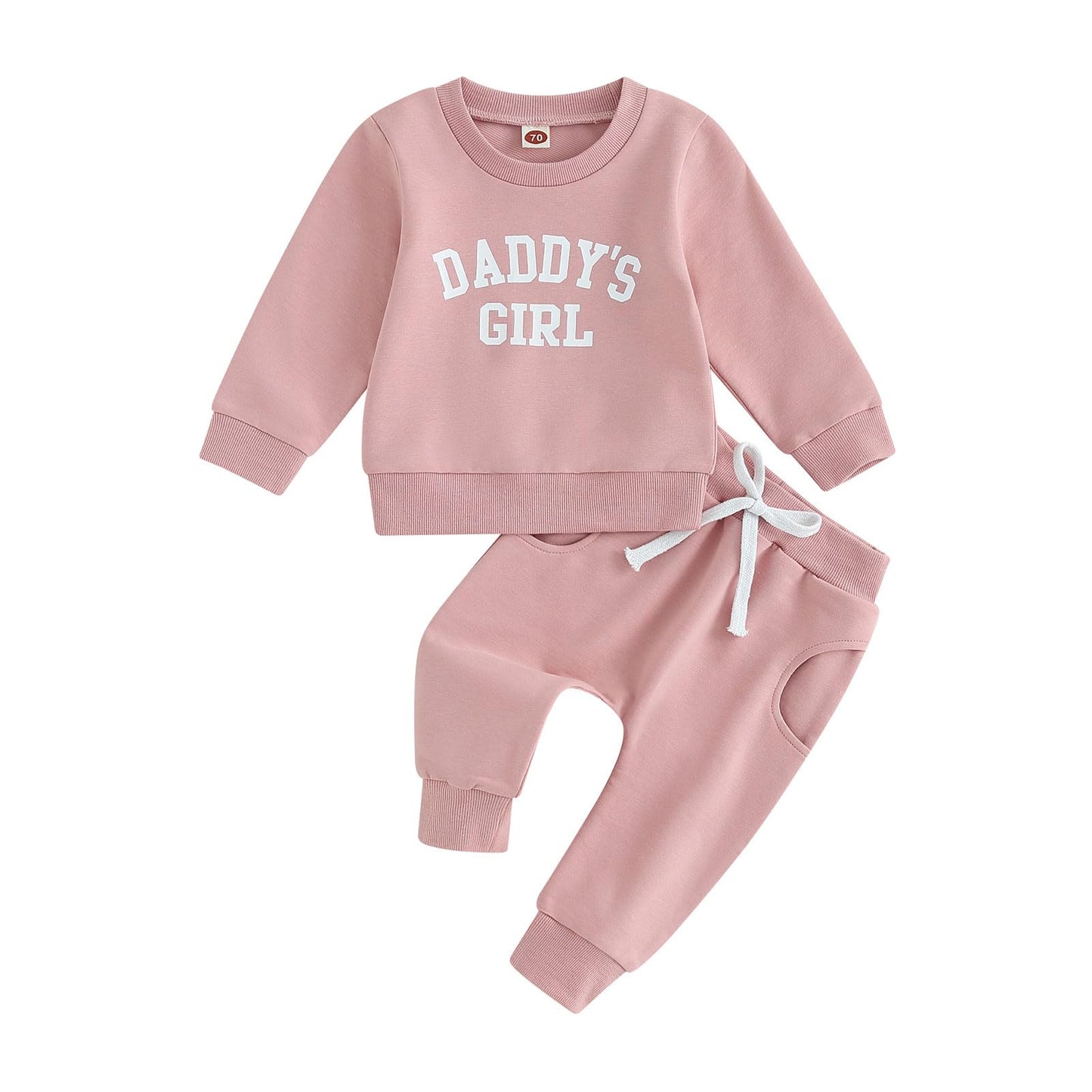 Creairy Newborn Baby Girl Outfits Daddys Girl Sweatshirt Long Sleeve T-Shirt Tops Pants Set Sweatsuit Toddler Fall Clothes (Pink