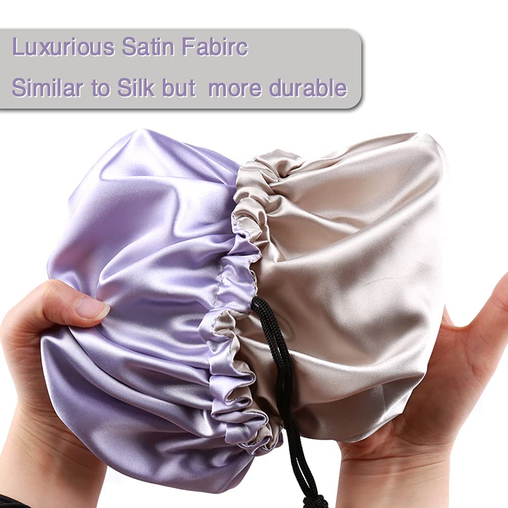 Greatremy Kids Soft Satin Silk Bonnets Sleep Cap Double-Layer Satin Bonnets Elastic Resizable Adjustable Drawstring For Baby Gir