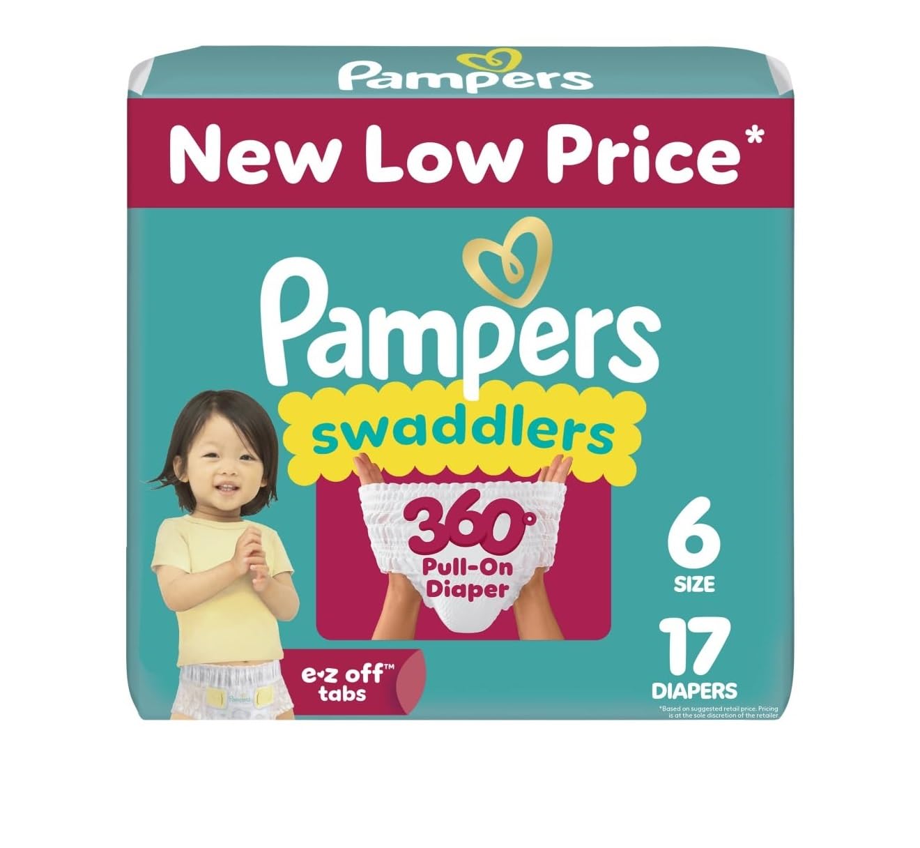 Pampers Diapers - Swaddlers 360 - Size 6, 17 Count, up to 100% Leakproof Comfy Dry Fit, Designed for Easy Changes, Pull On Baby 