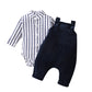 Unutiylo Baby Boys Overalls Linen Clothes 2Pcs Set Infant Gentleman Outfits Set Baby Striped Bodysuit Romper Shirt And Ribbed Su