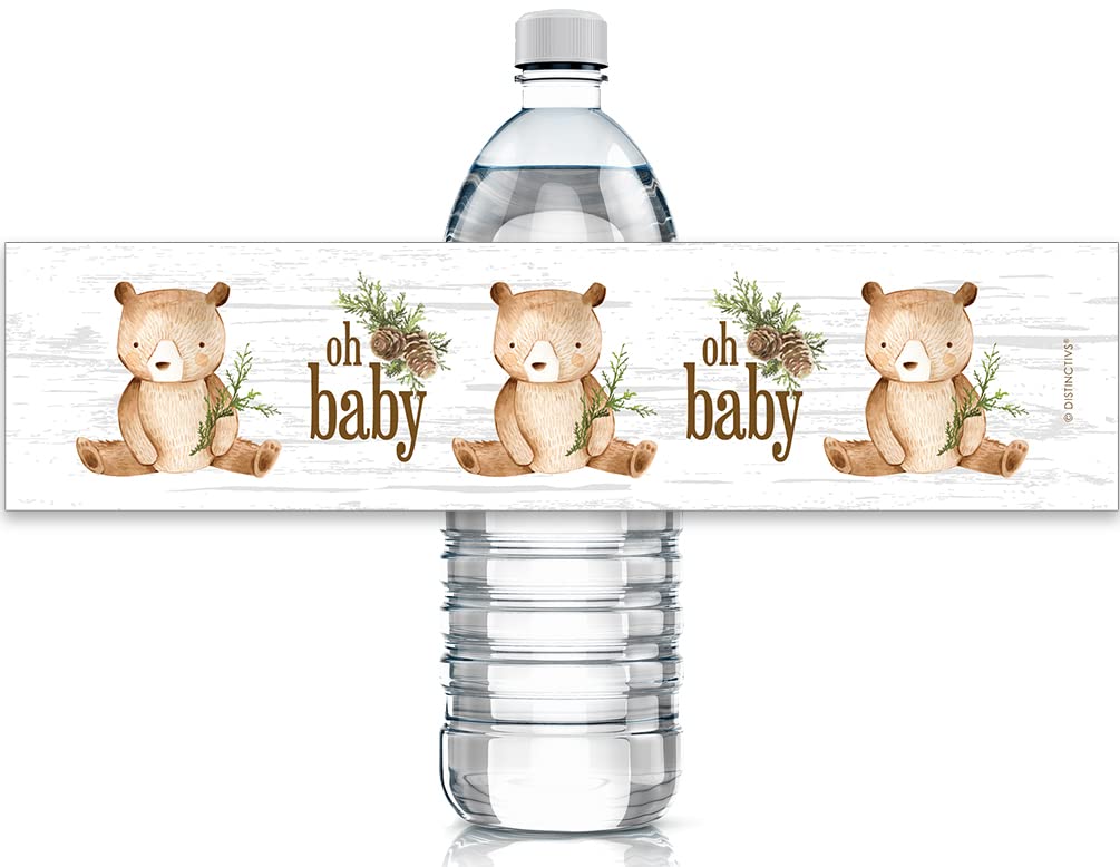 Woodland Bear Baby Shower Water Bottle Labels - Brown Bear Waterproof Wrappers - 24 Stickers