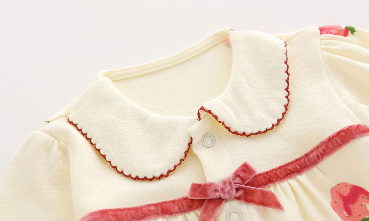 Footed One Piece Romper For Boys Girls Lightweight Cotton Lined Jumpsuit For 3-6 Month Infant Strawberry