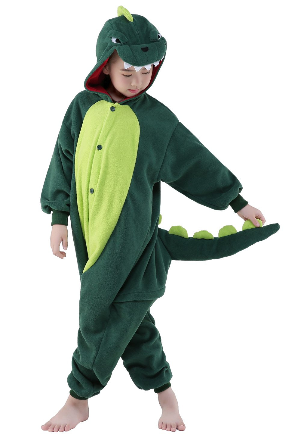 Canasour Dinosaur Onesie Kids Animal Halloween Cosplay Costume For 10-12 Years Girls Dino Unisex Outfuit One Piece Hooded Christ