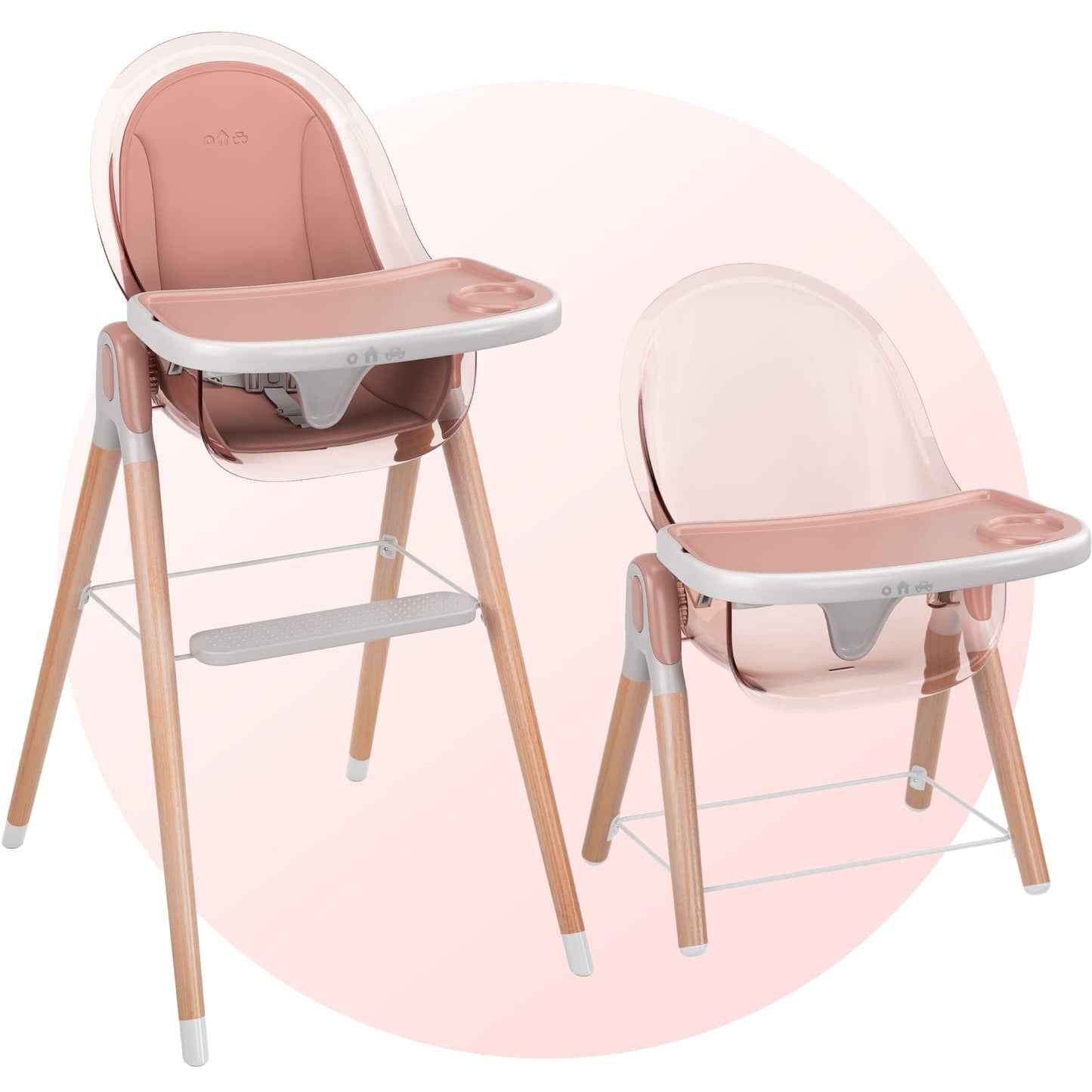 Children of Design 6 in 1 Deluxe Wooden High Chair for Babies & Toddlers Modern Safe Compact Baby Highchair, Easy to Clean, Remo