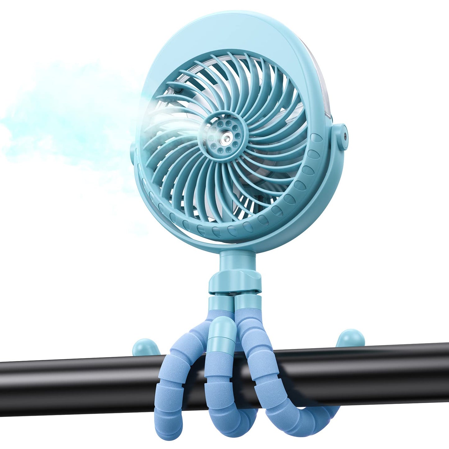 Portable Stroller Fan With Mist, Rechargeable Misting Fan With Water Spray, 270 Pivot Personal Mister Fan With Flexible Tripods