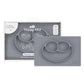 ezpz Happy Mat - 24 Months+ (Gray) - 100% Silicone Suction Plate with Built-in Placemat for Toddlers + Preschoolers - Divided To