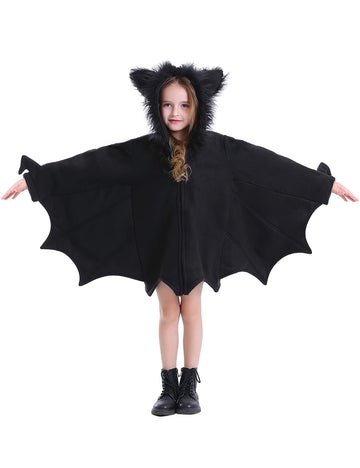Bat Costume For Kids Animal Cosplay Girls Black Cute Cozy Children Halloween Vampire Zipper Dress L