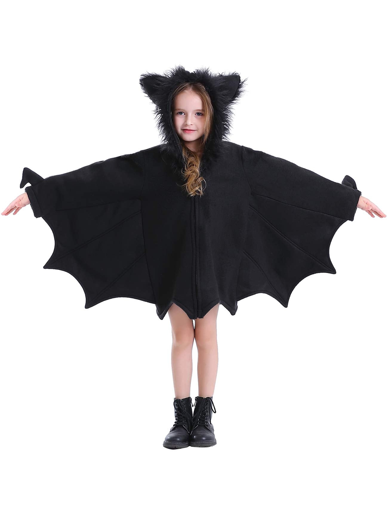 Bat Costume For Kids Animal Cosplay Girls Black Cute Cozy Children Halloween Vampire Zipper Dress M