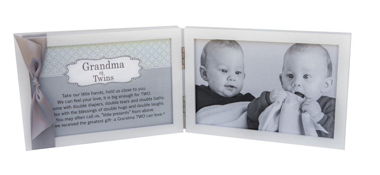 The Grandparent Gift Co. Grandma Of Twins Poem White Double Hinged 4 X 6 Photo Frame With Ribbon