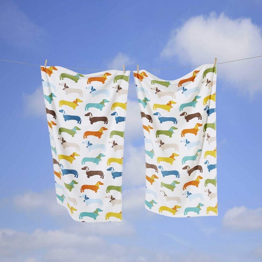 Studio Art Multi Coloured Sausage Dog Dachshund Supersoft 100% Cotton Towel
