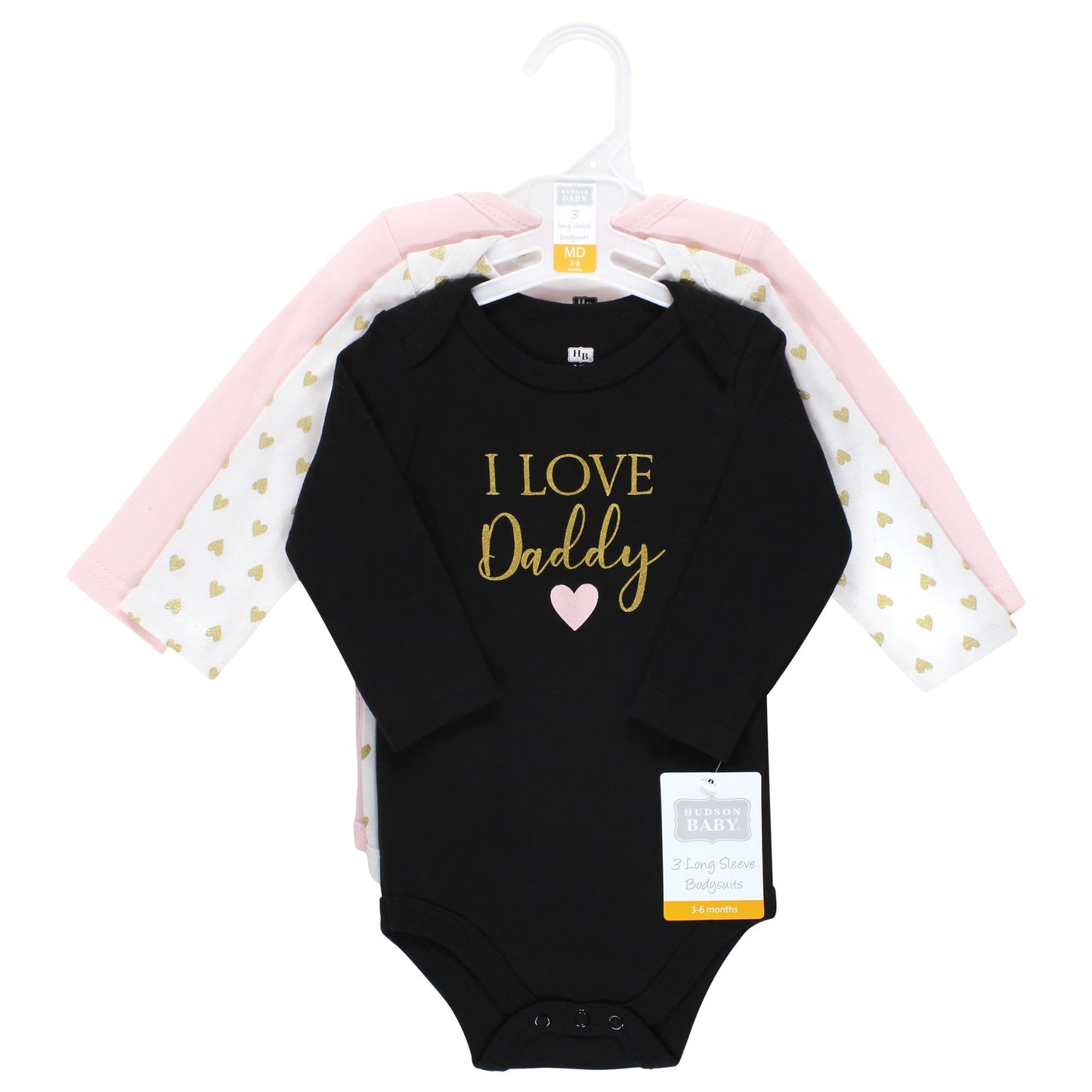 Hudson Baby Unisex Baby Cotton Long-Sleeve Bodysuits, Girl Daddy, 9-12 Months