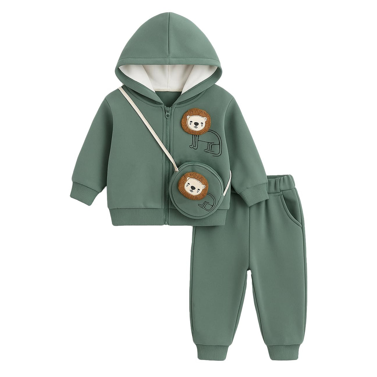 Bold N Elegant Giraffe Cartoon Print Polo TShirt With Layered Cardigan Jacket & Pants Winter 3 Piece Clothing Set For Infant To