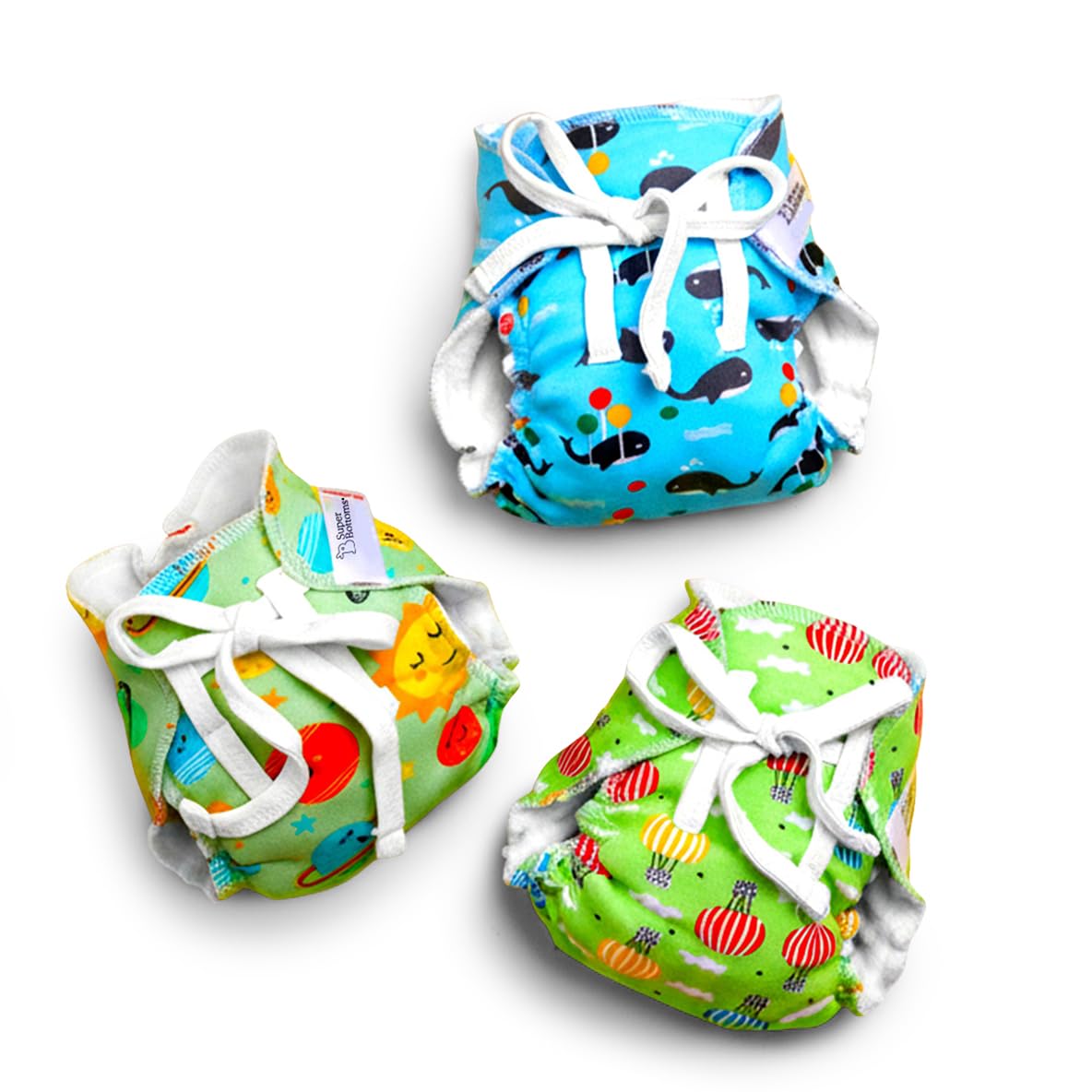 Superbottoms Dryfeel Langot For Newborn  Pack Of 3 | Soft, Reusable Cotton Nappy With MessFree Outer Layer | DiaperFree Time 