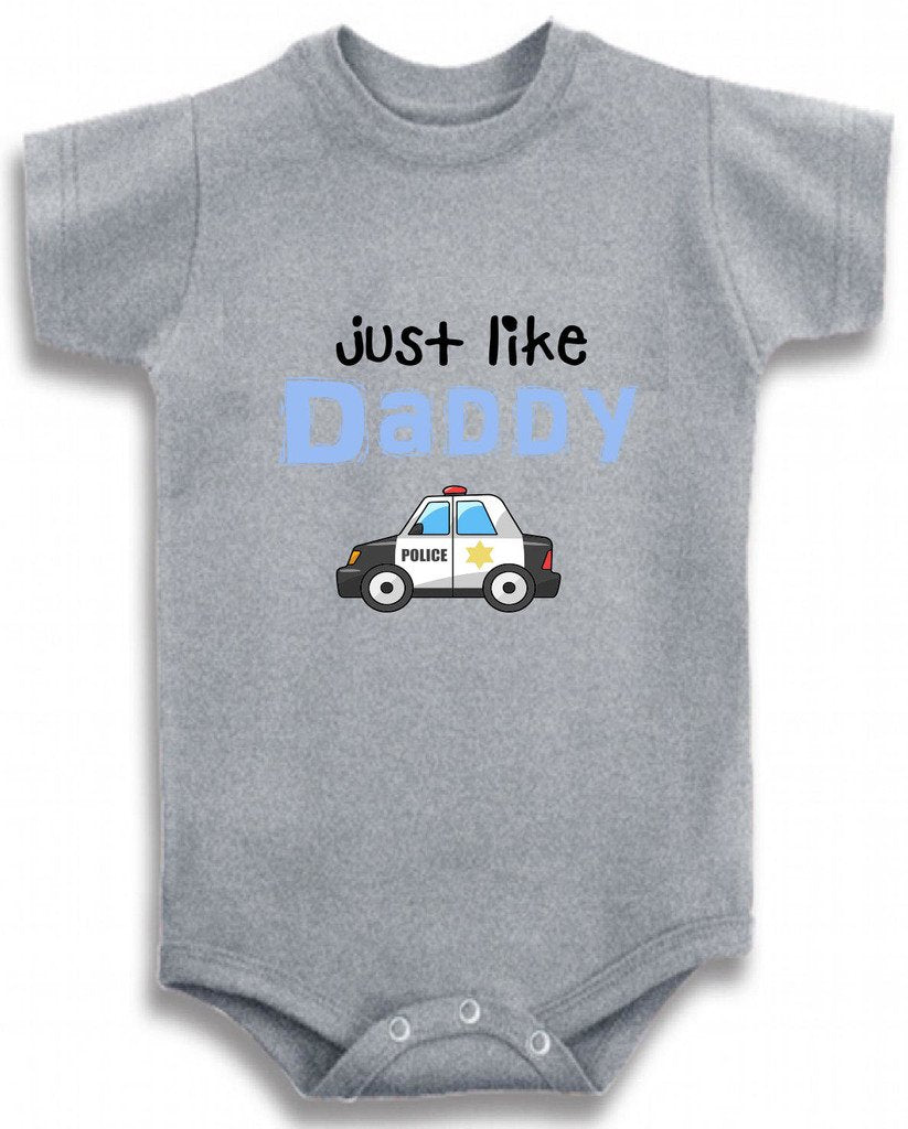 Baby Tee Time Gray Crew Neck Baby Boys' Just Like Daddy Police Car One Piece 6-12 Months