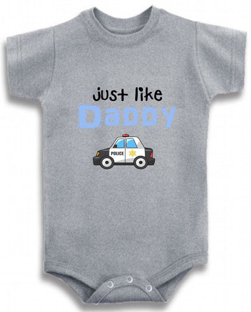 Baby Tee Time Gray Crew Neck Baby Boys' Just Like Daddy Police Car One Piece 6-12 Months