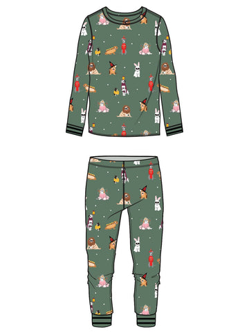 Pj Salvage Kids Unisex Baby Long Sleeve Kids Set My Dog Is My Boo Pajamas, Olive
