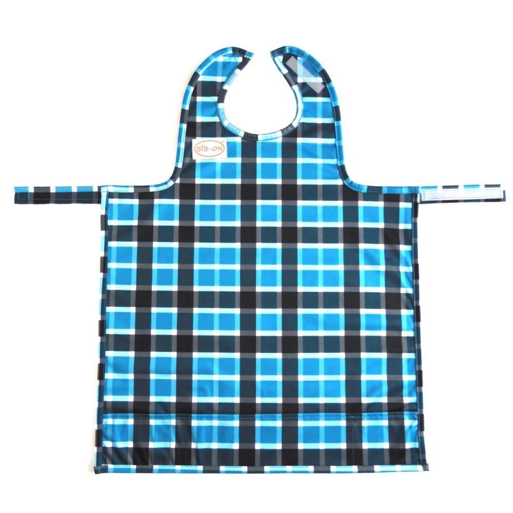 Bib-On, Full-Coverage Bib And Apron Combination For Infant, Baby, Toddler Ages 0-4. (Blue Plaid)