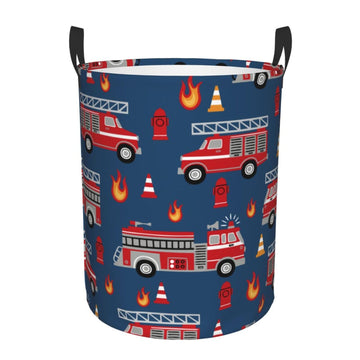 Pevtufa Fire Truck 1 Foldable Laundry Basket Organizer,Fabric Clothes Toy Storage Basket Nursery Hamper Storage Bin For Househol