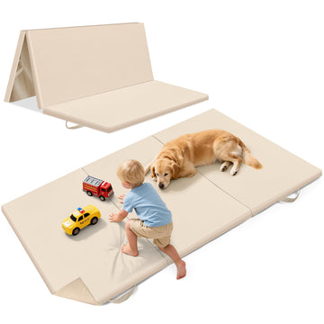 39X59Inch Vegan Leather Play Mat for Baby Trifold Thick | Soft Padded Foam Floor Mat for Kids Playroom | Foldable Playmat | Non-
