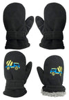 NIce Caps Baby Toddler Mittens Kids 2 Pairs Fleece Gloves Winter Warm Sherpa Lined (Black Trucks/Black Solid, 2-3 Years)
