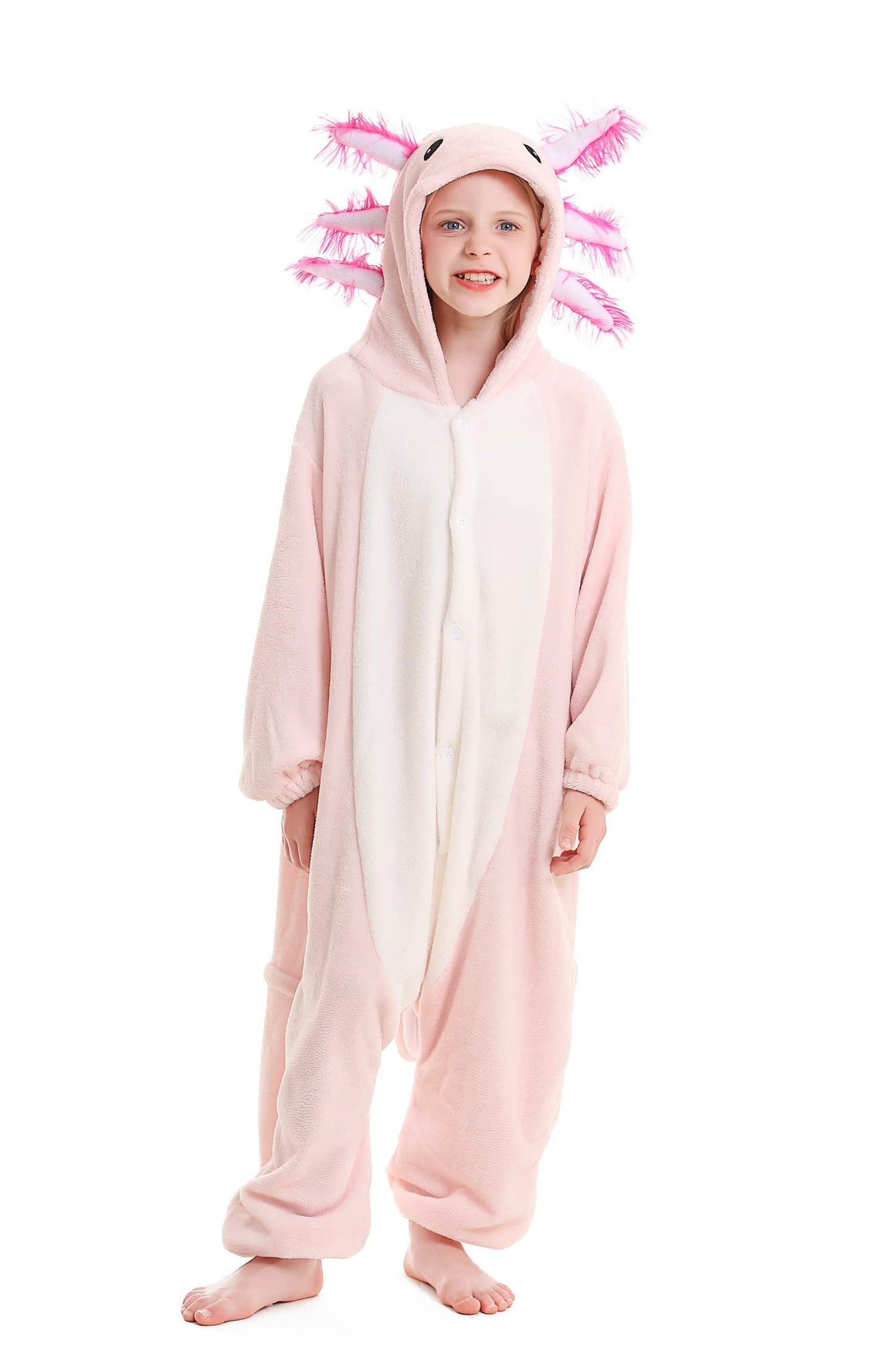 Atoz Onesie For Kids, Animal Pajamas Halloween Cosplay Costume For Girls Boys, Pink Axolotl 10-11Y